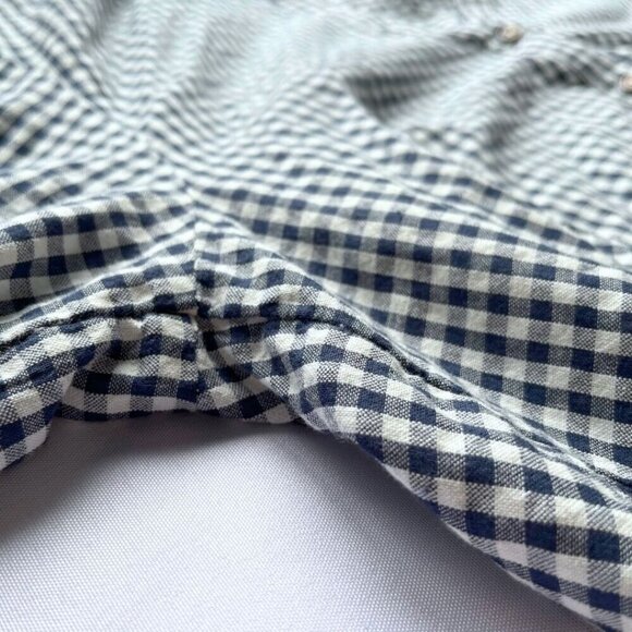 PILCRO WHITE BLUE CHECKERED GINGHAM OVERSIZED COLLARLESS BUTTON DOWN SHIRT - L - Picture 8 of 11